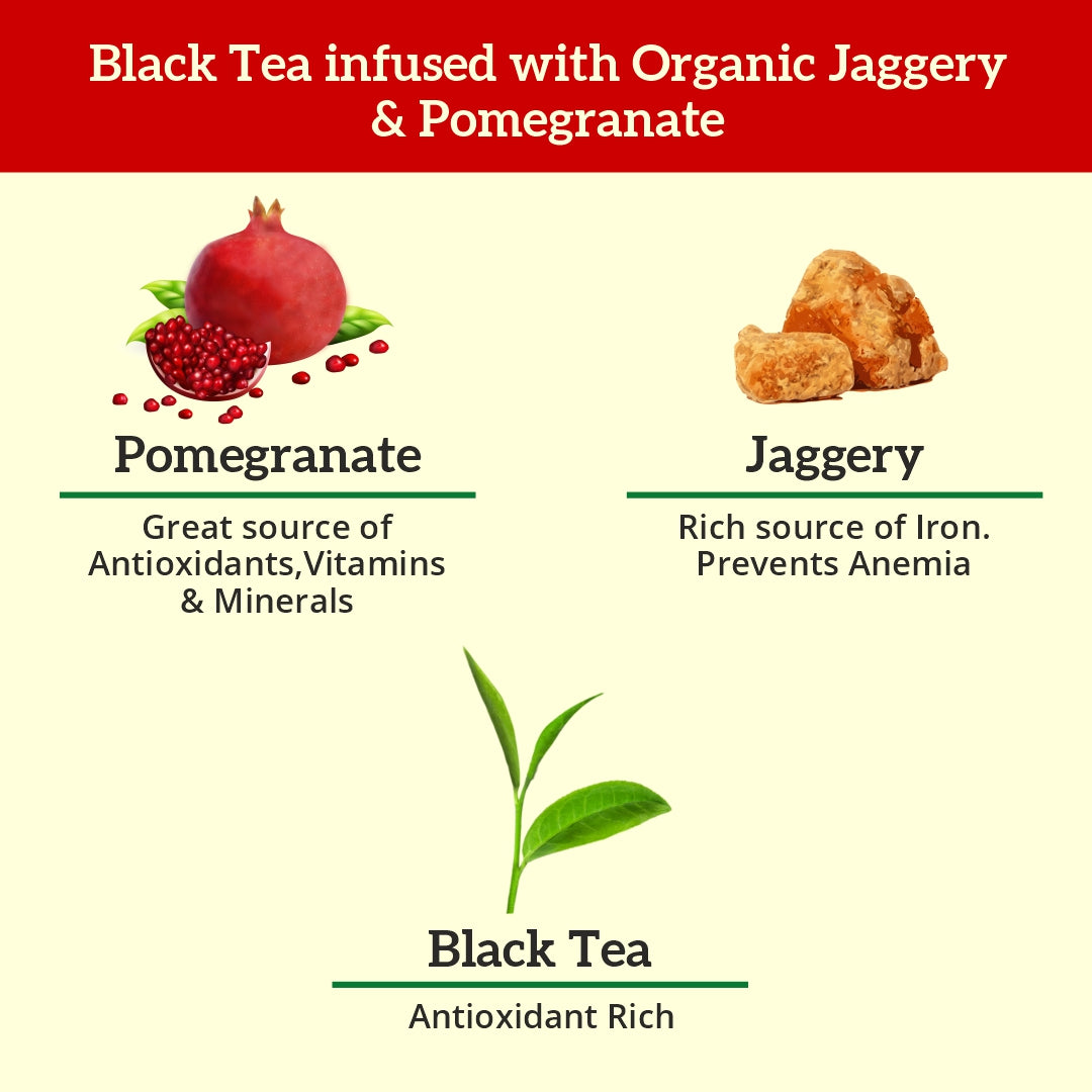 Pomegranate Black Tea Jaggery Granules, 200GMS