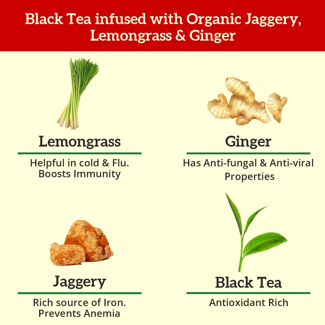 Lemongrass-Ginger Black Tea Jaggery Granules, 200 GMS